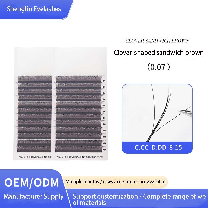 Eyelash Extension Volume - 1PCS/2PCS Klaver Bruine Wimperextensions, Zachte Haren,