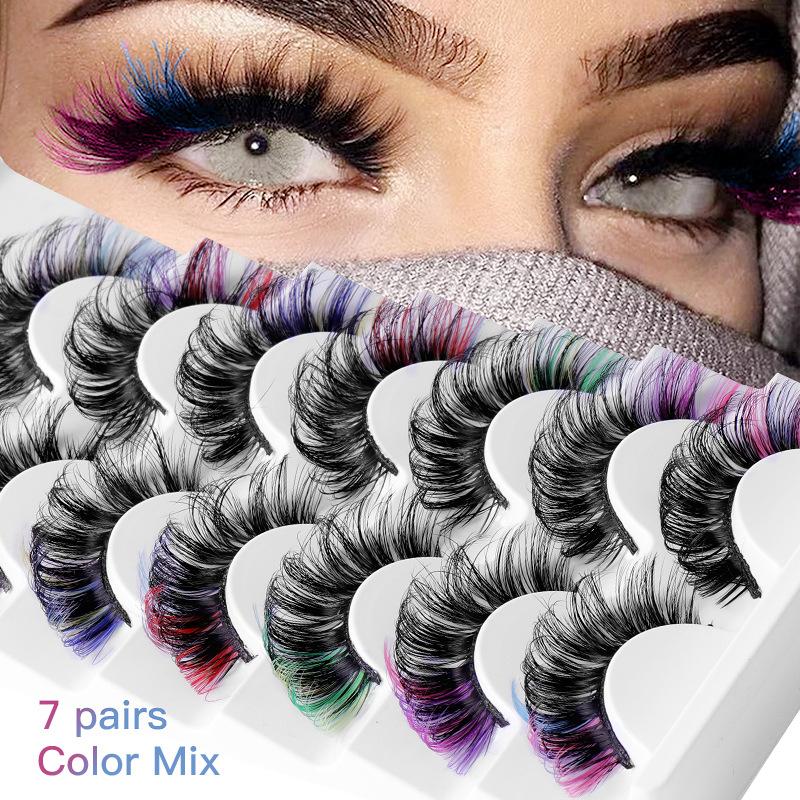 7 Paar Kleurrijke Nepwimpers 3 - Eyelash Extension Volume recensie en prijs